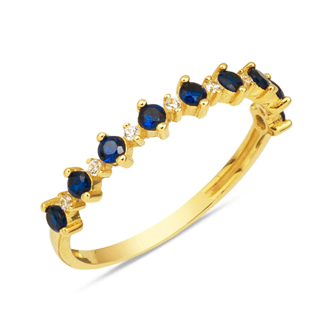 Safir Işıltısı Yarımtur 14 Ayar Altın Yüzük