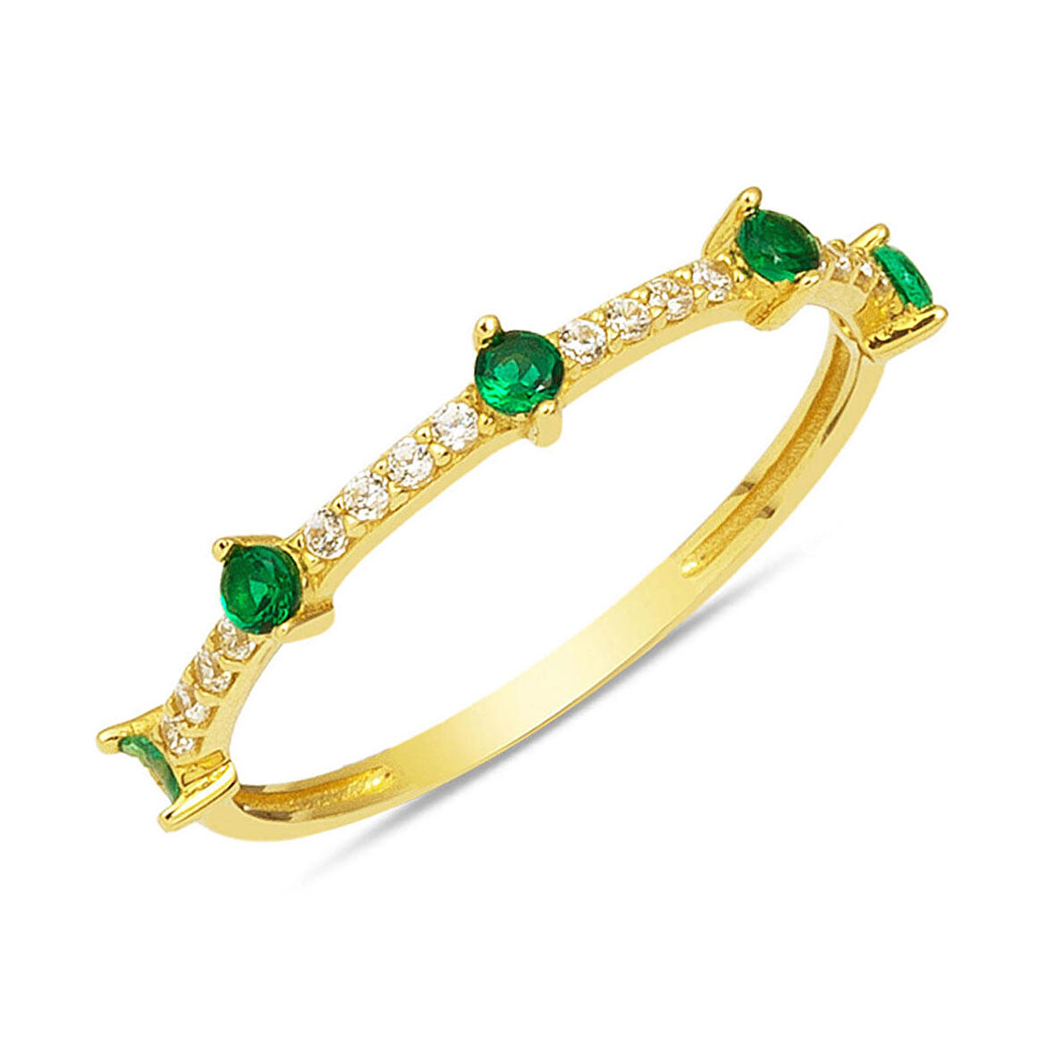 Yarımtur Yeşil Taşlı 14 Ayar Altın Yüzük