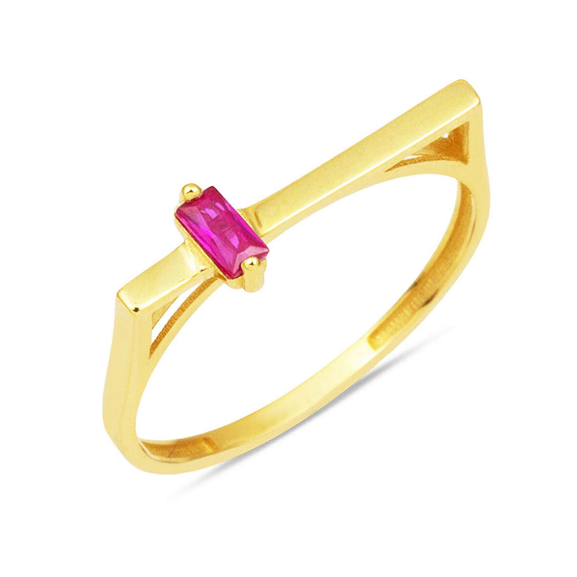 Köşeli Kırmızı Taşlı Altın Yüzük 14 Ayar