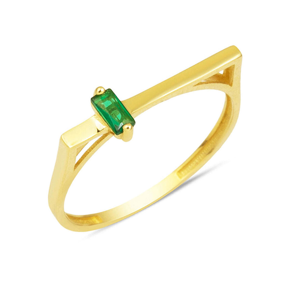 Köşeli Yeşil Taşlı Altın Yüzük 14 Ayar