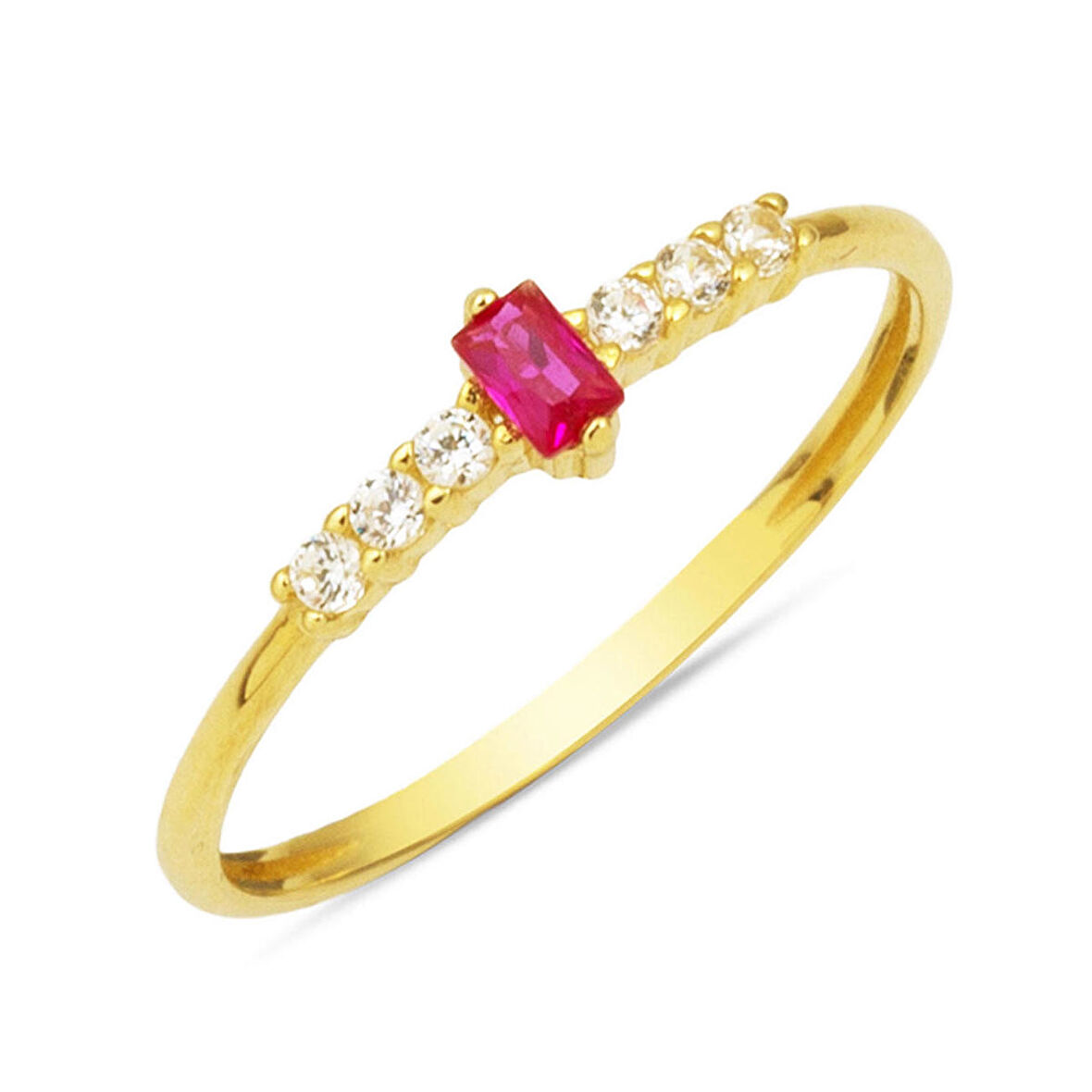 Kırmızı Baget Tektaşlı 14 Ayar Altın Yüzük