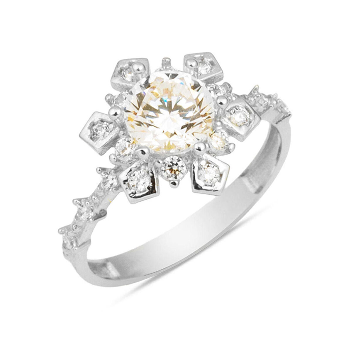 Serenay Beyaz Altın 14 Ayar Tektaş Yüzük