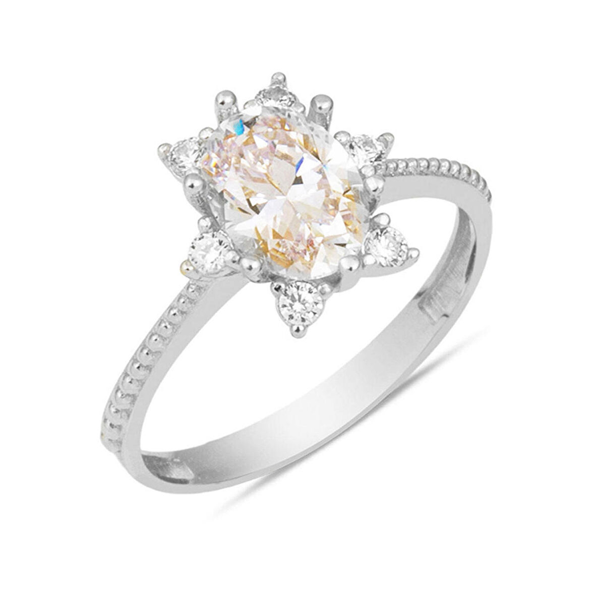 Zambak 14 Ayar Beyaz Altın Tektaş Yüzük