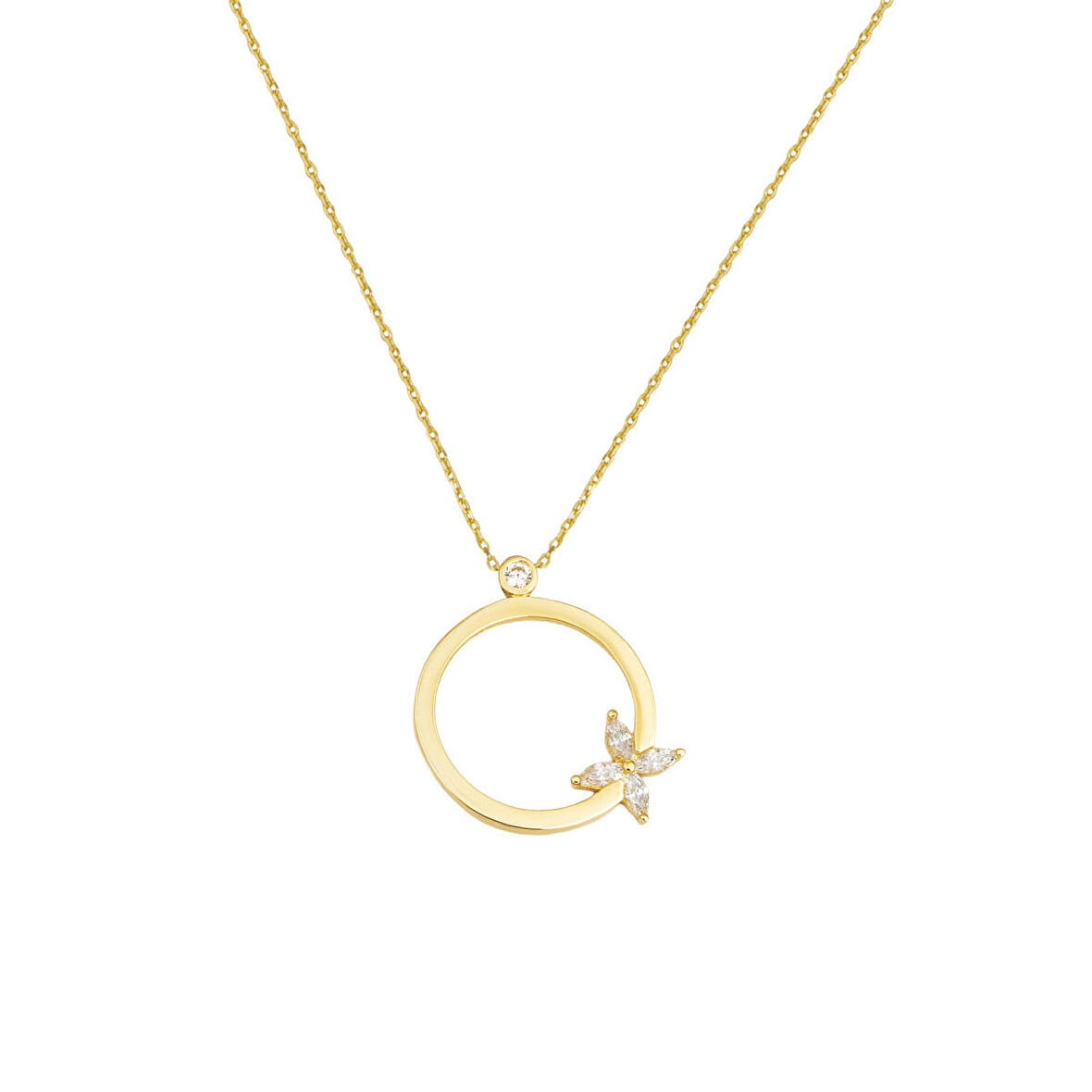 Kelebekli Halka 14 Ayar Altın Kolye