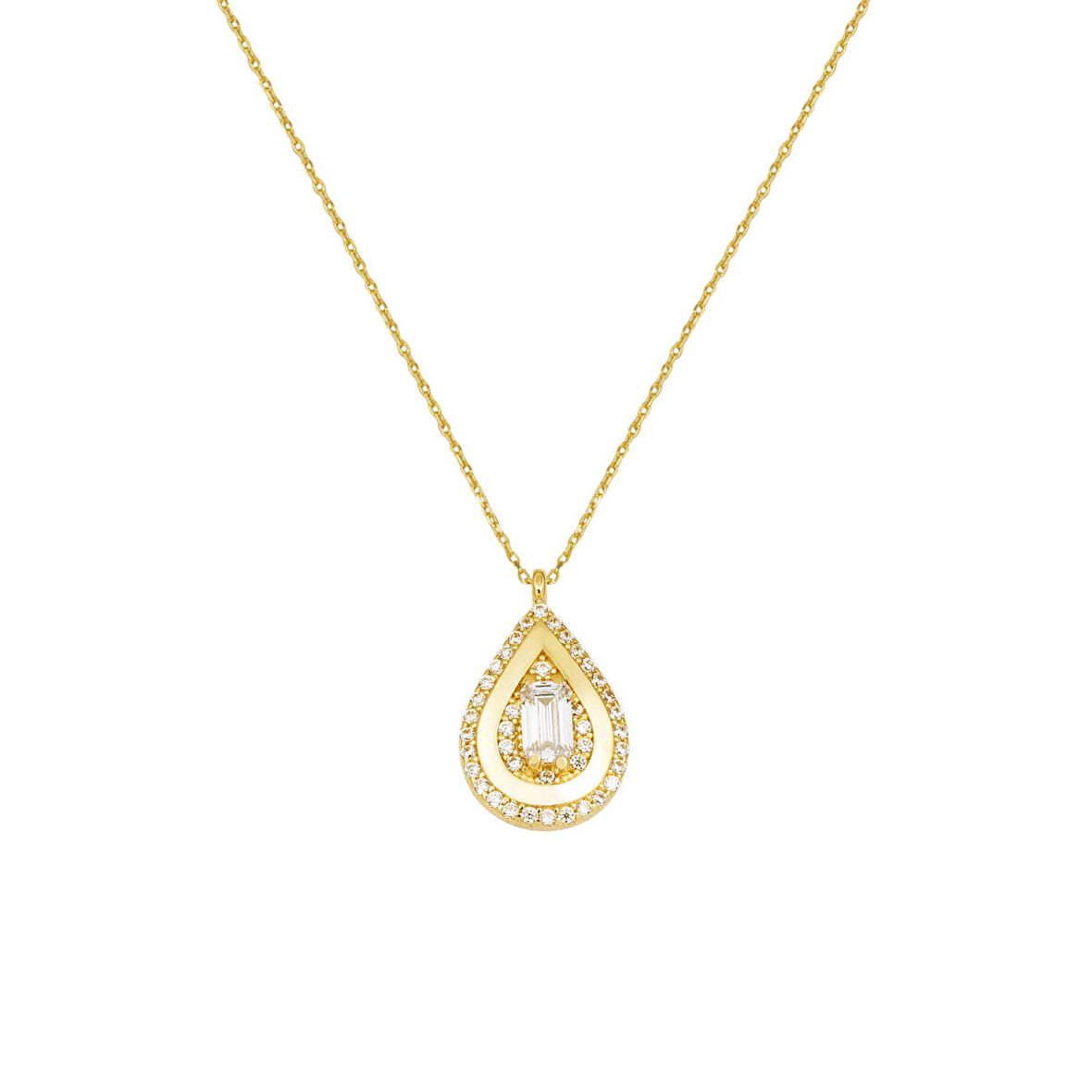 Bagetli 14 Ayar Altın Damla Kolye