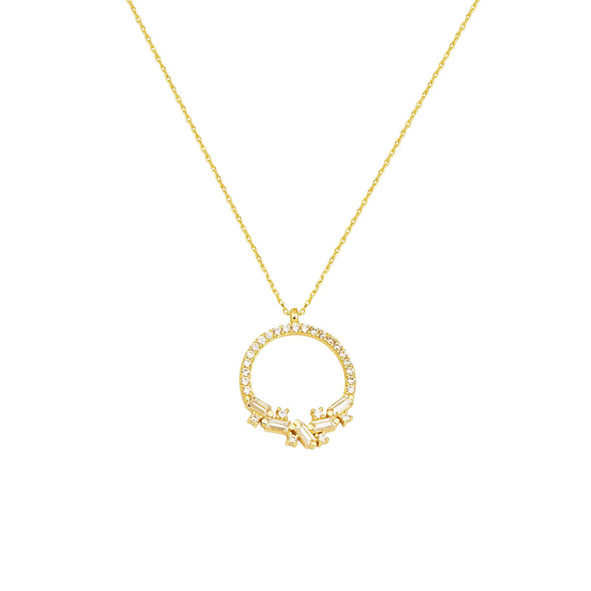 Bagetli Halka Altın Kolye 14 Ayar