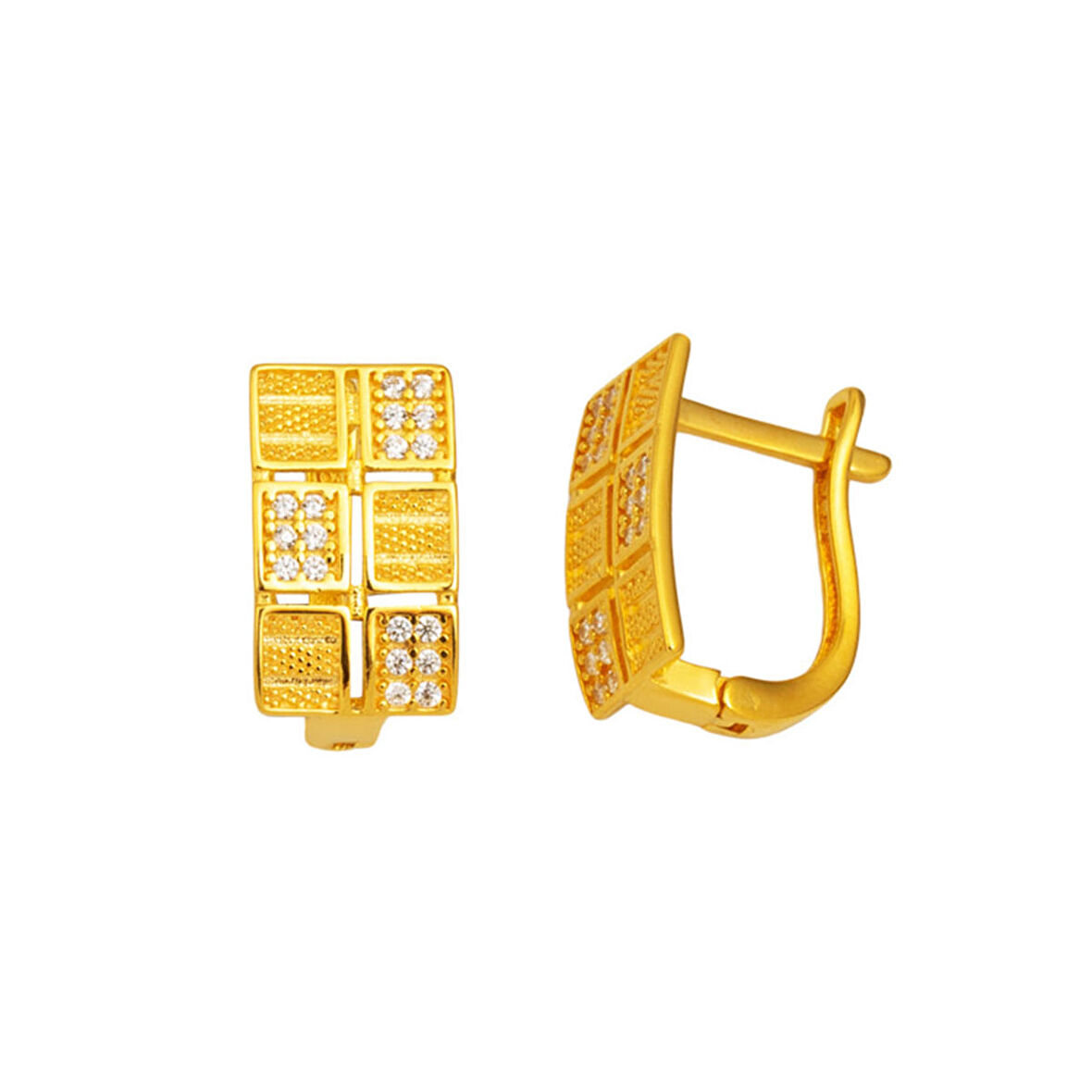 Hasır Desenli 14 Ayar Altın Küpe