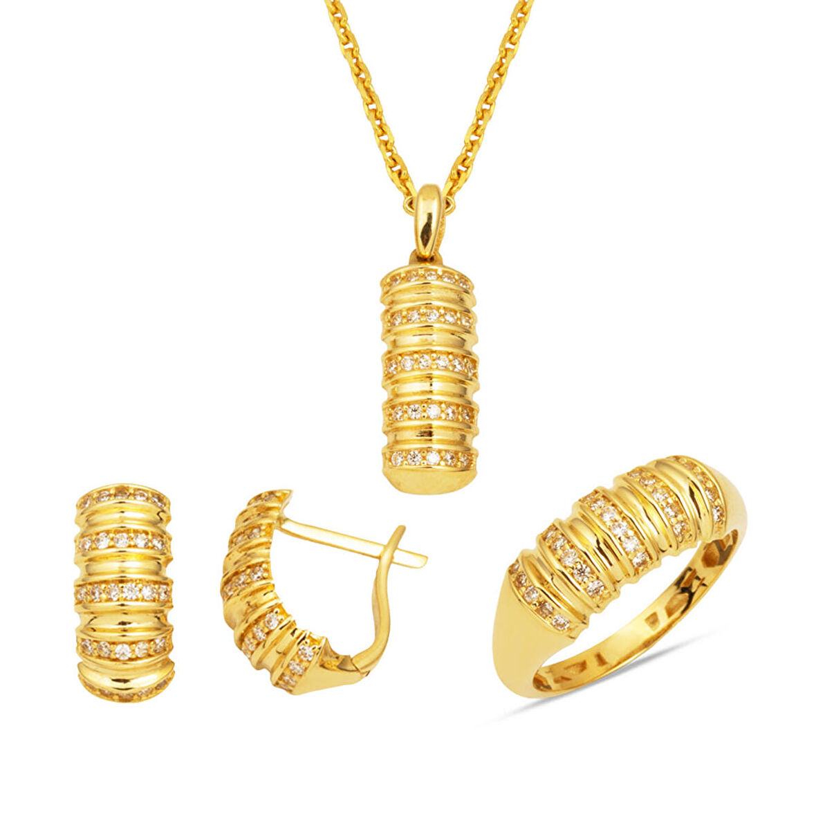 Atlamalı Taşlı 14 Ayar Üçlü Altın set