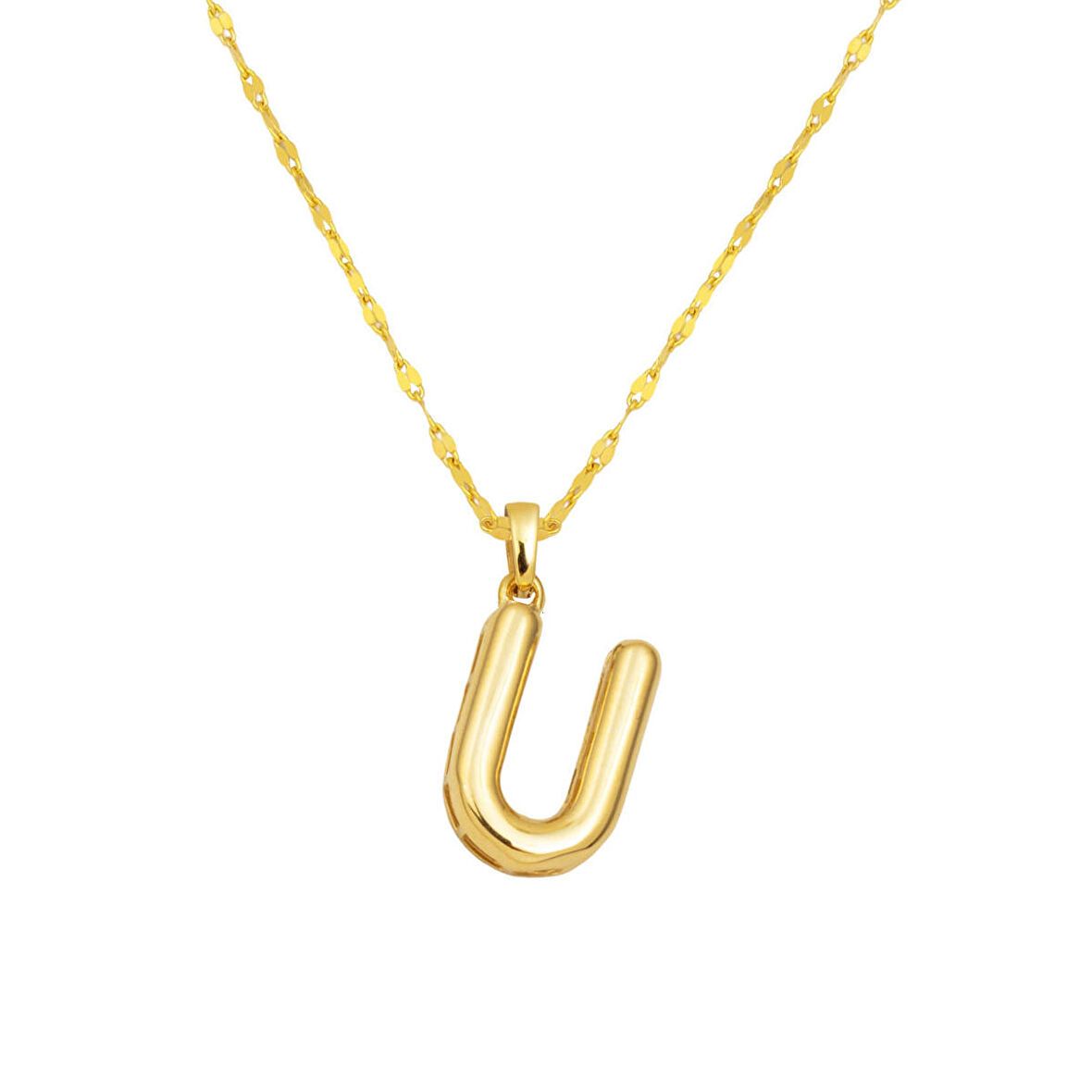 14 Ayar Altın Balon U Harf Kolye