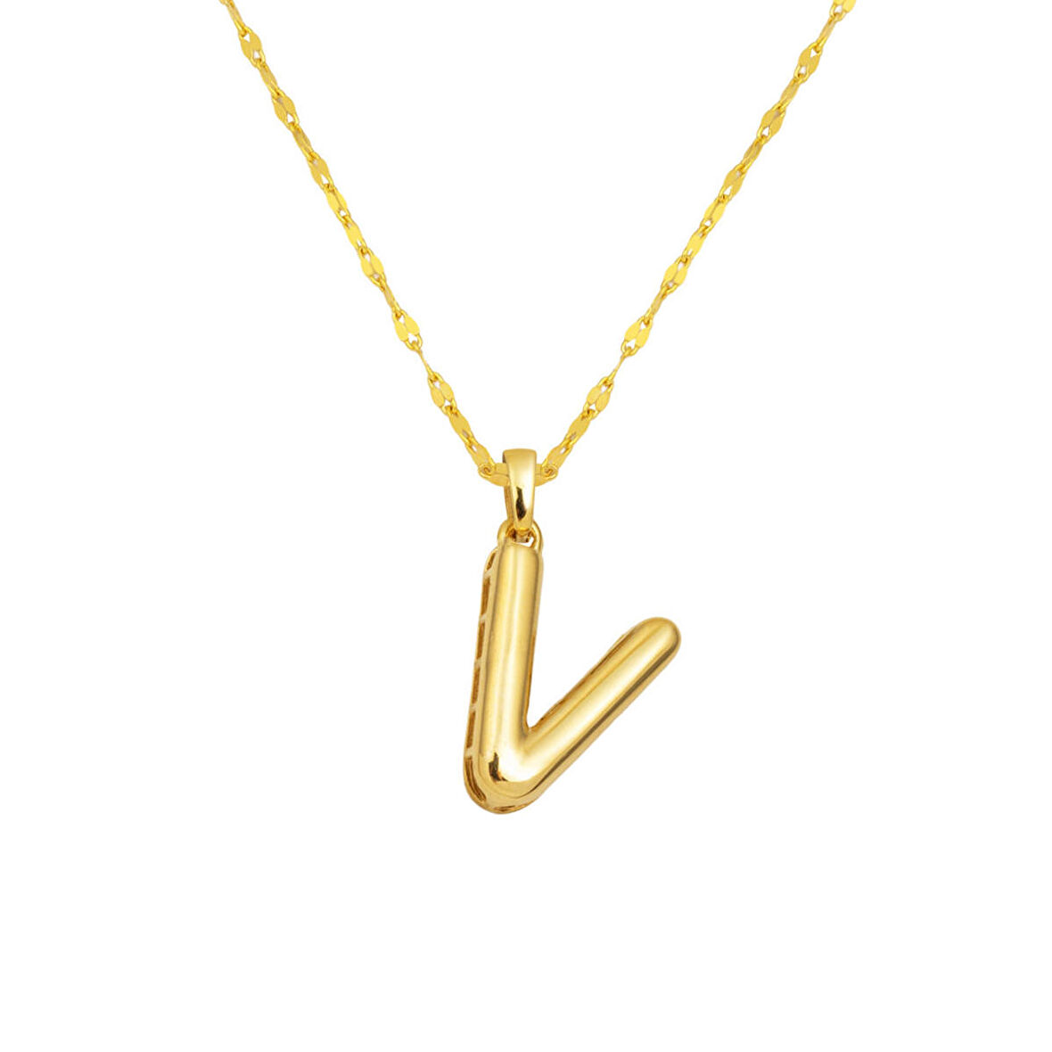 Kadın 14 Ayar Altın Balon V Harfi Kolye