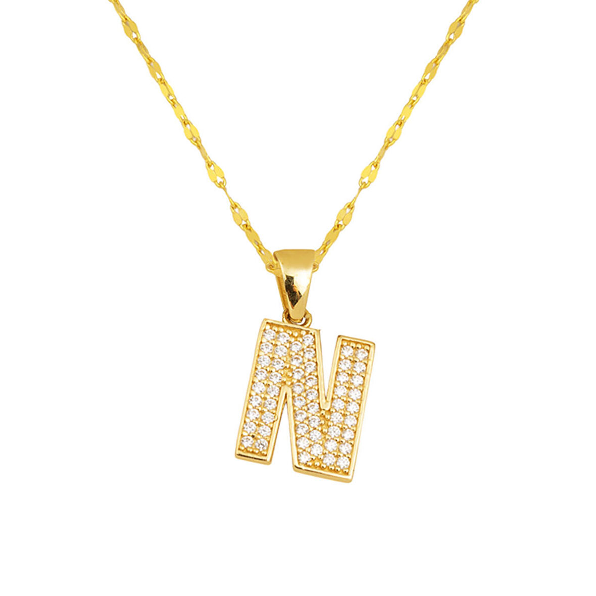 N Harfi 14 Ayar Altın Kadın Kolye