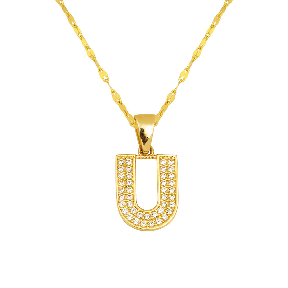 U Baş Harfi 14 Ayar Altın Kolye