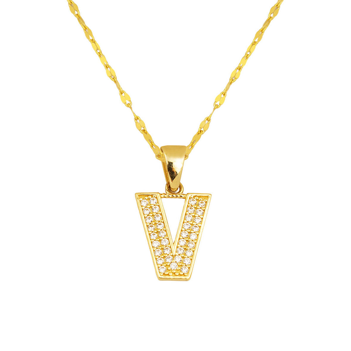 V Harfi 14 Ayar Altın Kolye