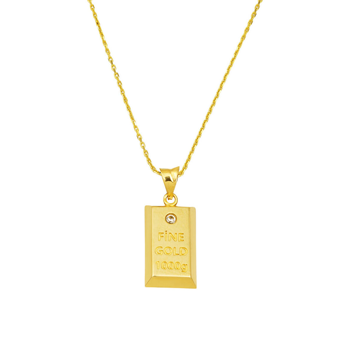 Tektaşlı Külçe Altın Kolye Zincirli 14 Ayar