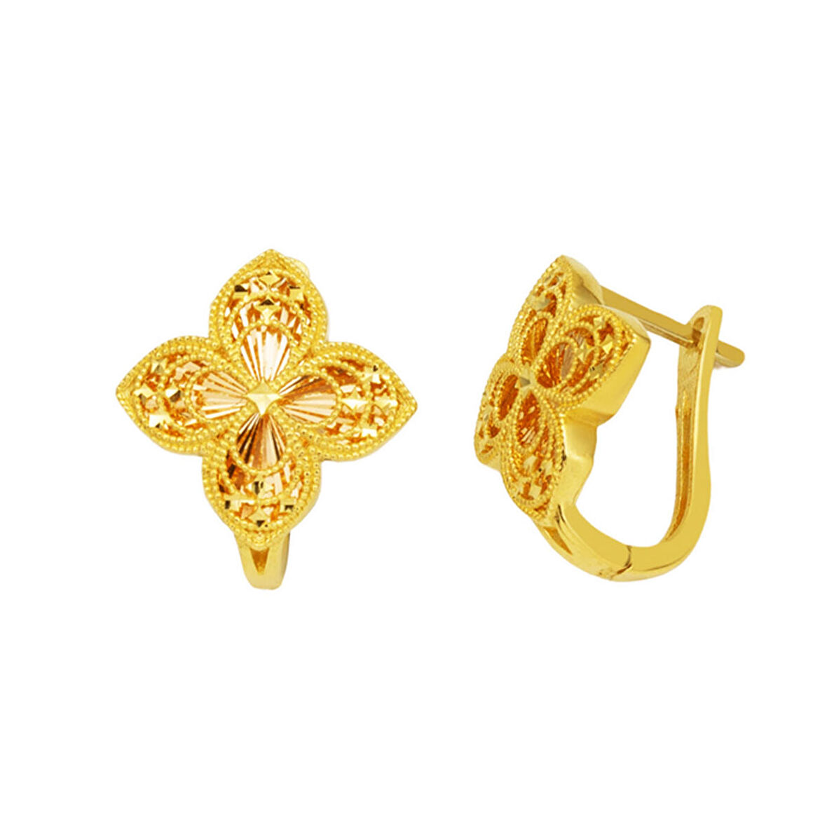 İşlemeli Zambak Altın Küpe 14 Ayar