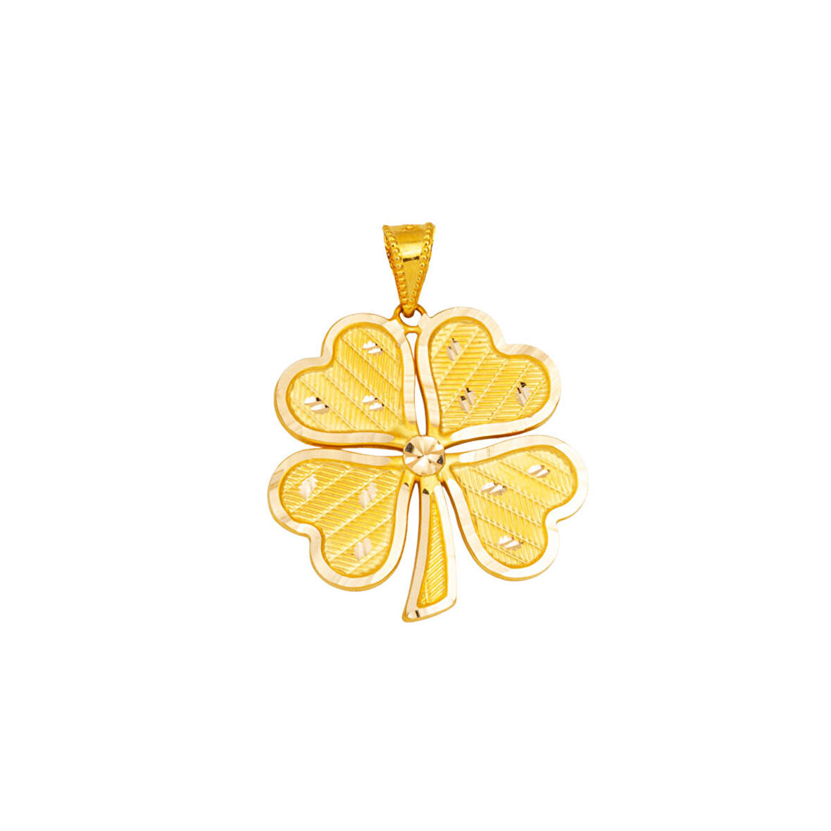 Hasır Desenli 14 Ayar Altın Yonca Kolye Ucu