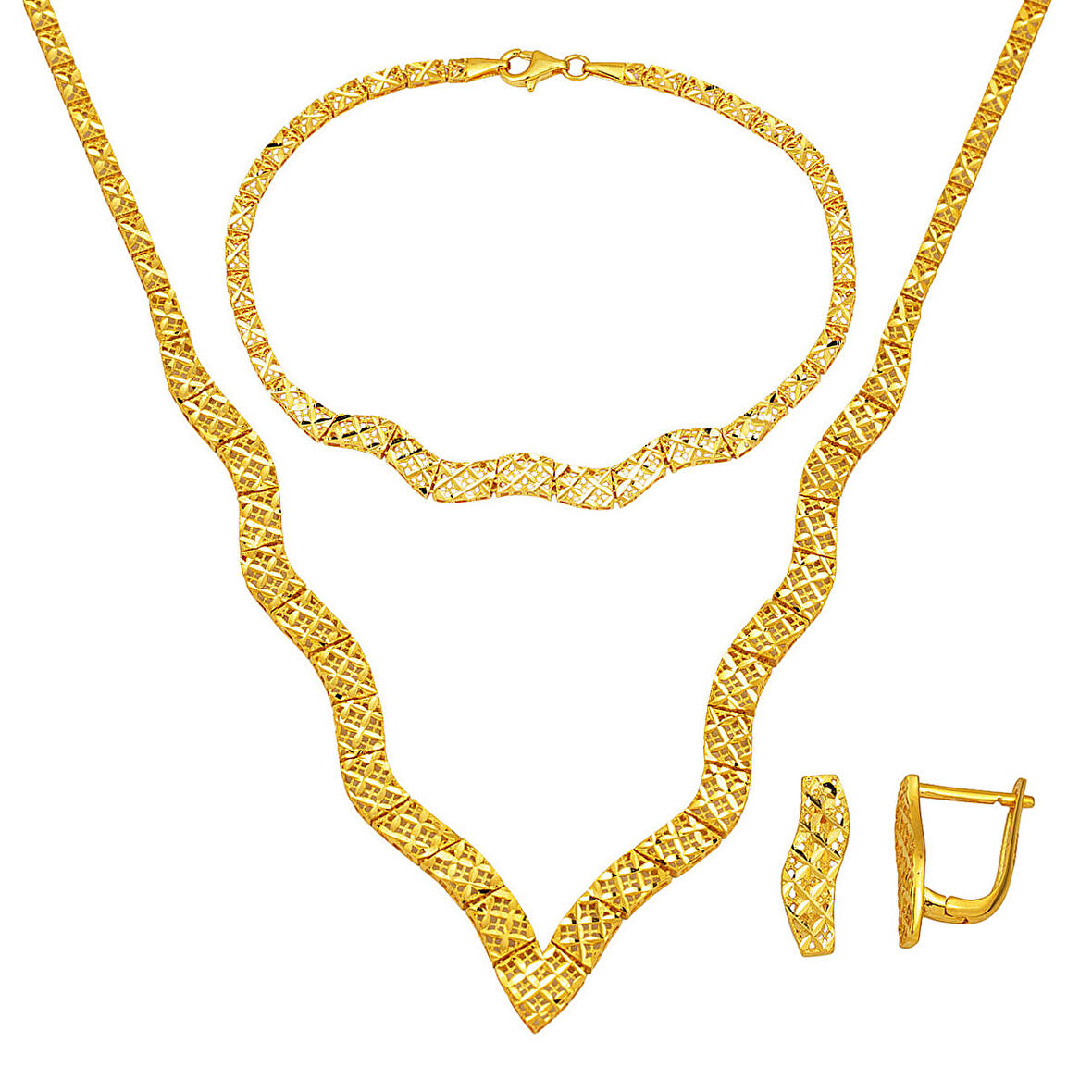 Yaşam Çiçeği Kıvrımlı Altın Düğün Seti