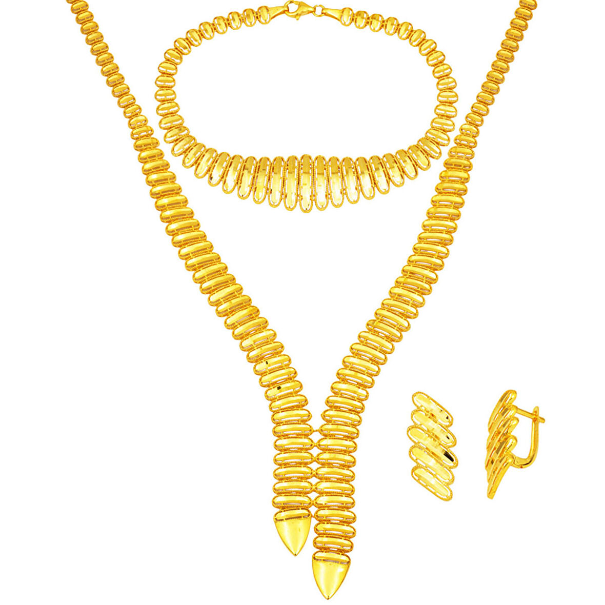 Taşsız Sarkıt Su Yolu Altın Takı Seti