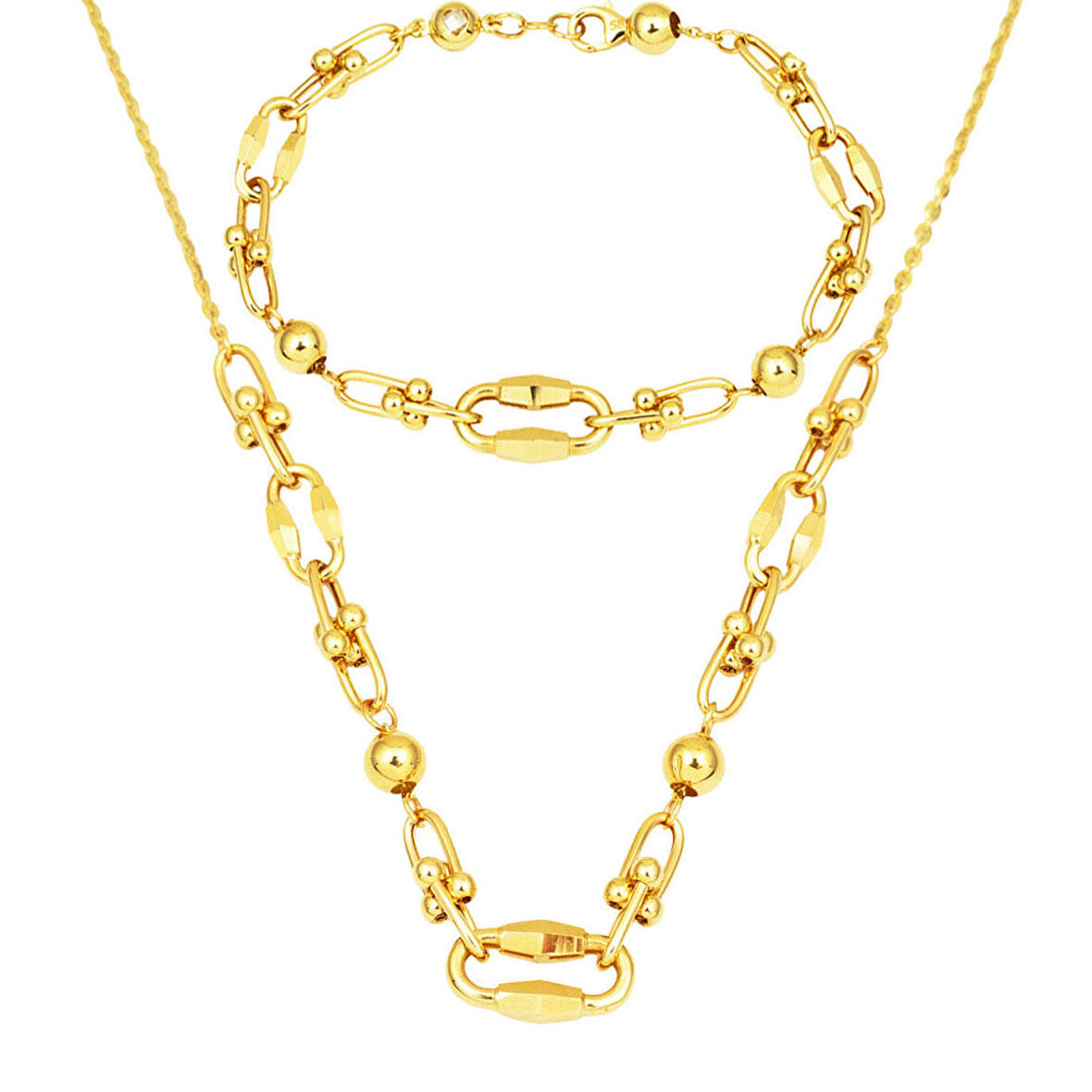 Tiffany Zincirli 14 Ayar Altın Kolye Bileklikli Set