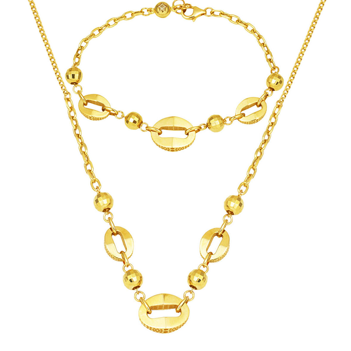 Parıltı Zinciri 14 Ayar Altın İkili Takı Seti