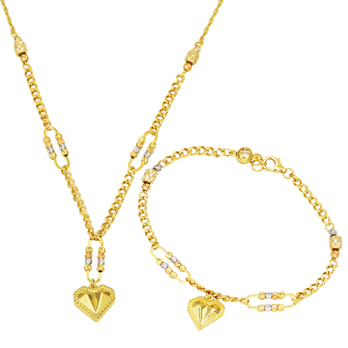 Kalp Zinciri 14 Ayar Altın Takı Seti