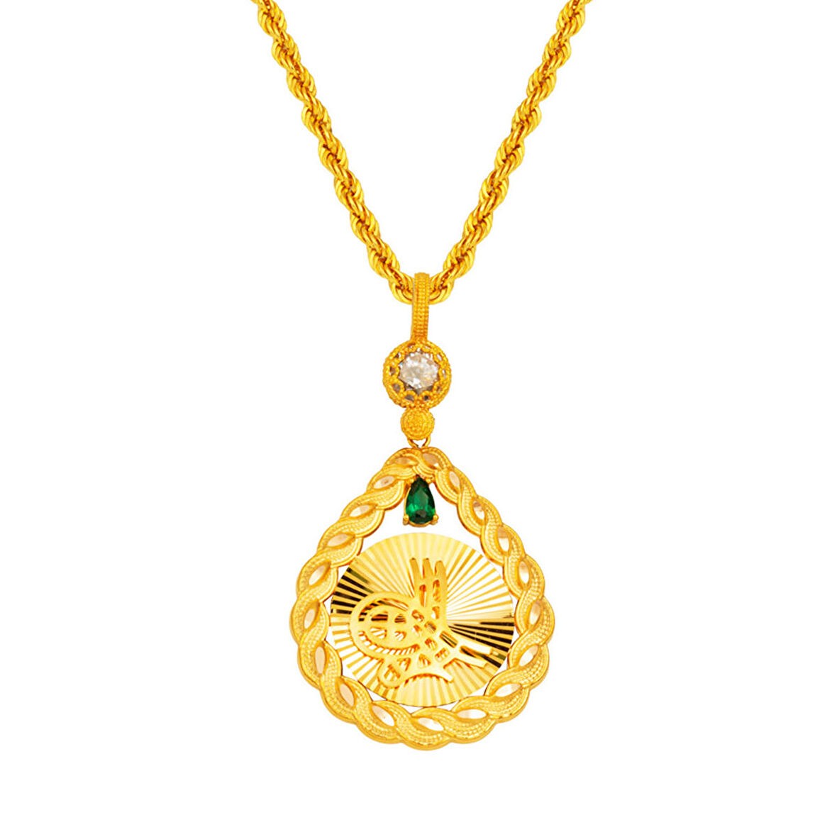 Saç Örgülü 14 Ayar Altın Tuğralı Kolye