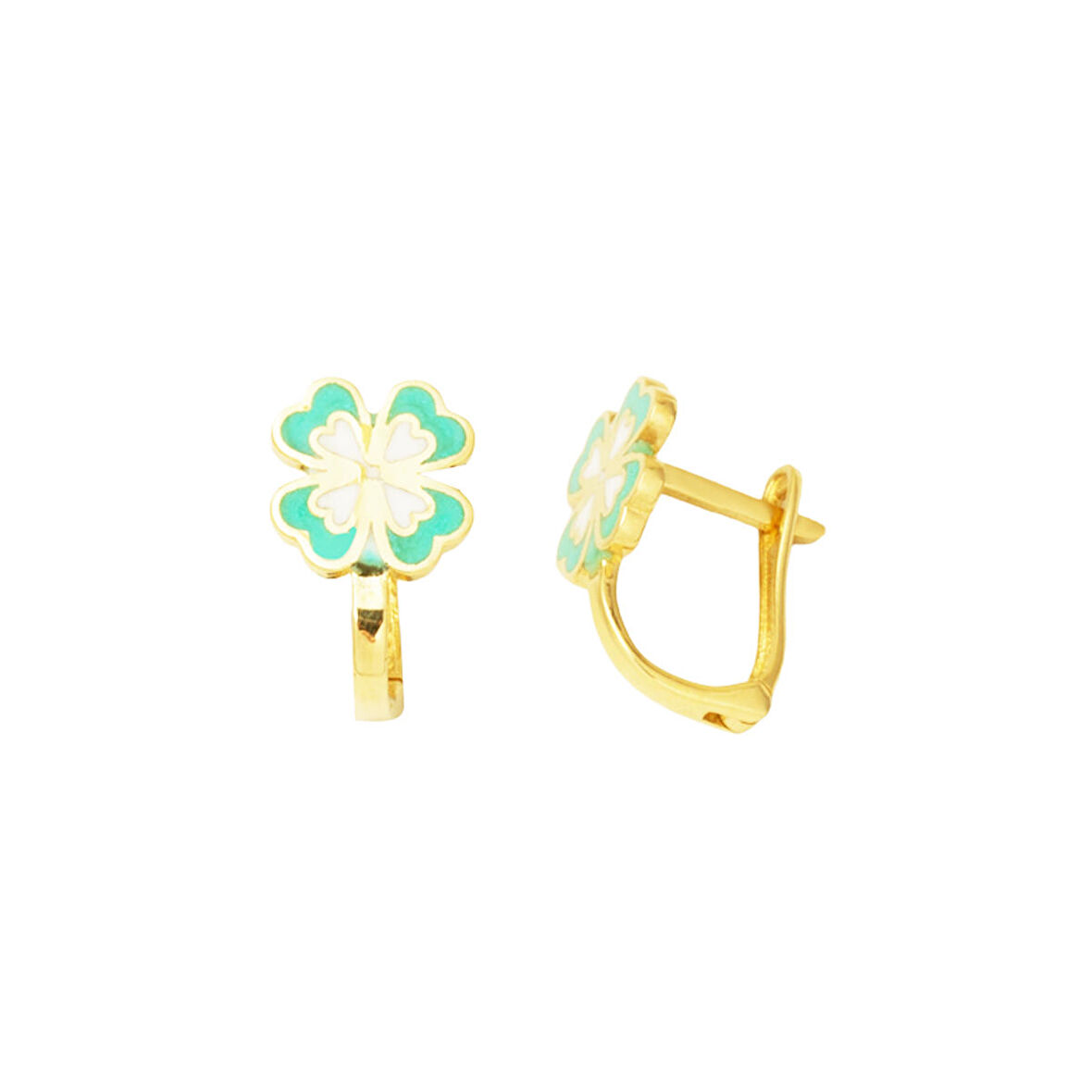 Su Yeşili Yonca Çocuk Küpesi 14 Ayar