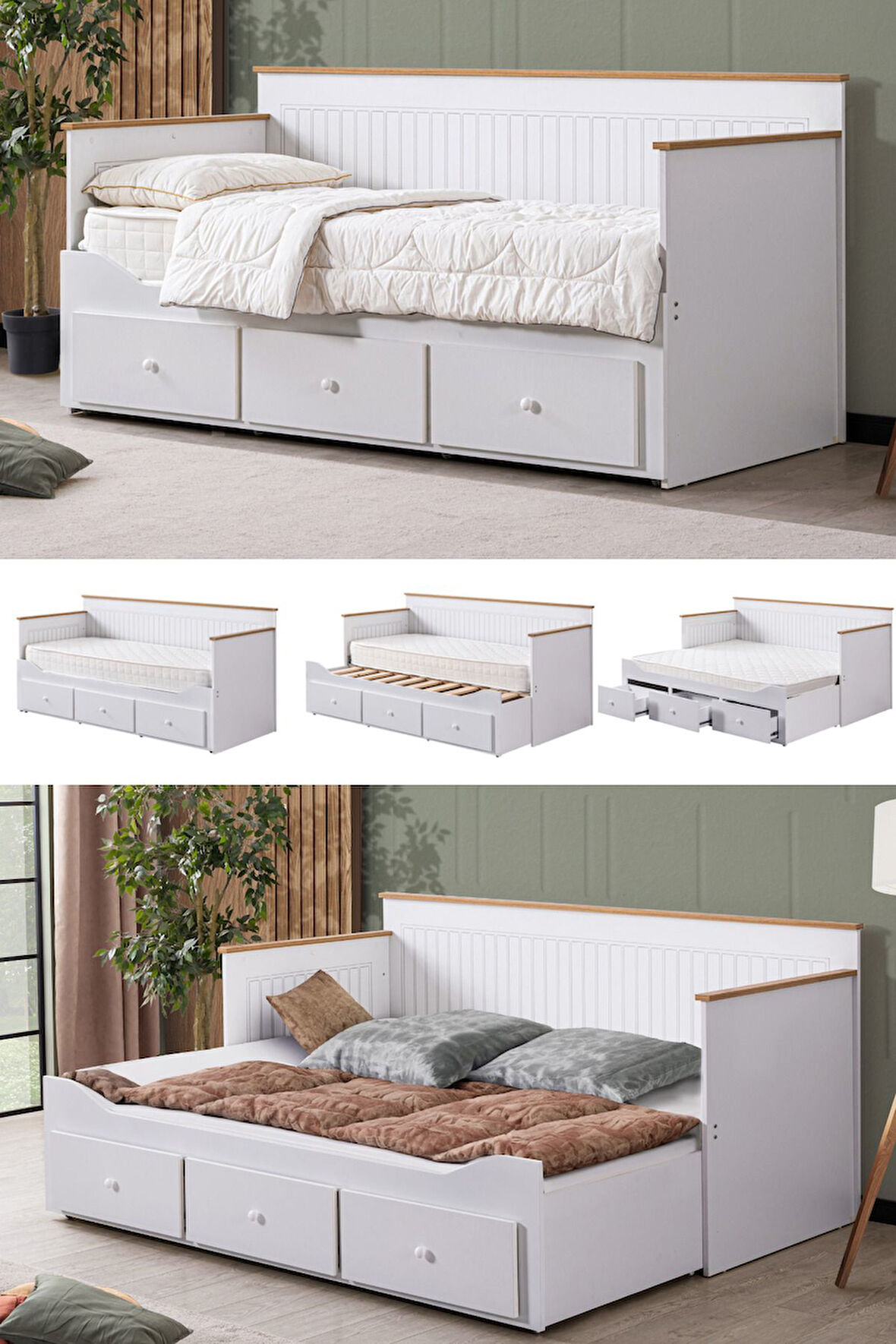 Yavrulu Karyola, Marmaris Divan Karyola Çekmeceli Açılır Çift Kişilik Karyola + Soft Yatak