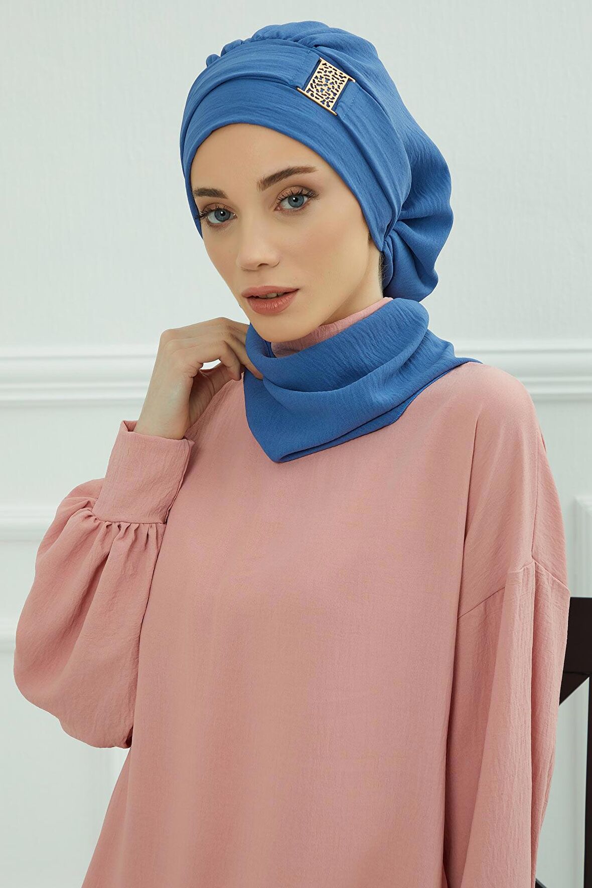 Gold Aksesuarlı Aerobin Kumaş Hazır Türban,HT-11A