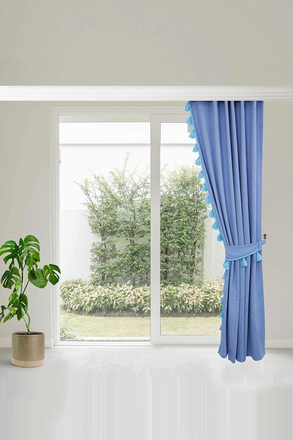Püskül Kenarlı Fon Perde Sağ Kenar 245x140 cm,PR-1SAG