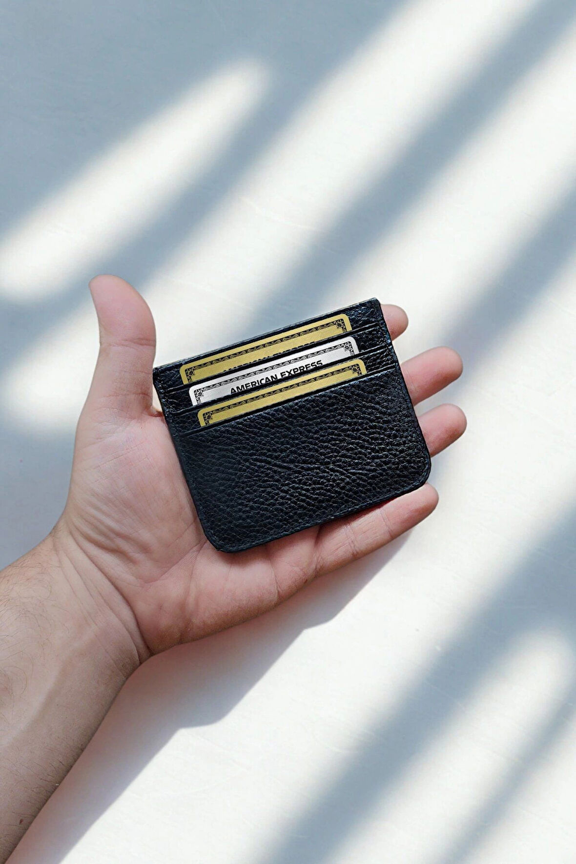 % 100 Hakiki Deri Klasik Ultra Ince Unisex Siyah Kartlık