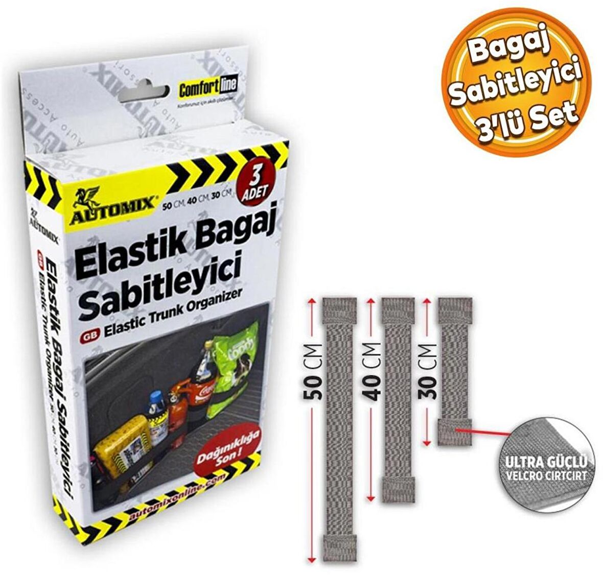Automix Araç Araba Otomobil Oto Elastik Bagaj Sabitleyici Sabitle Lastik Cırt Cırtlı