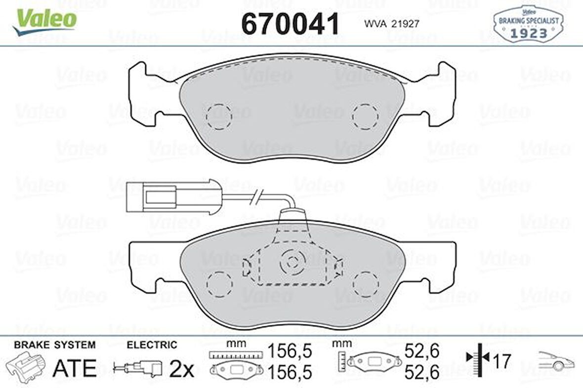 Fiat On Fren Balatası Marea 1.6 1.9 Td 96> Marea Weekend 1.6 I 1.8 I 1.9 Td 96>brava 1.9 D / Td 96>fisli - Valeo 670041