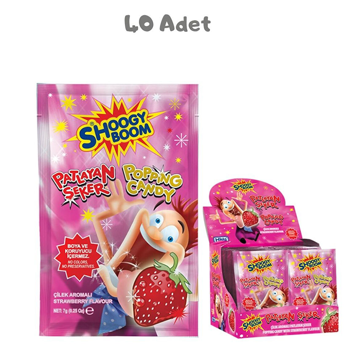 Shoogy Boom Çilek Aromalı Patlayan Şeker 7 Gr. 40 Adet