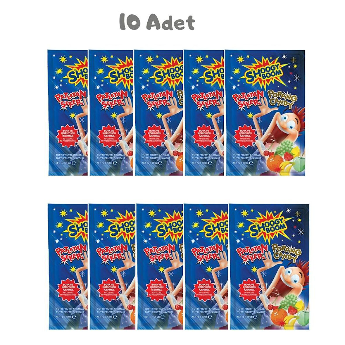 Shoogy Boom Tutti Frutti Aromalı Patlayan Şeker 7 Gr. 10 Adet