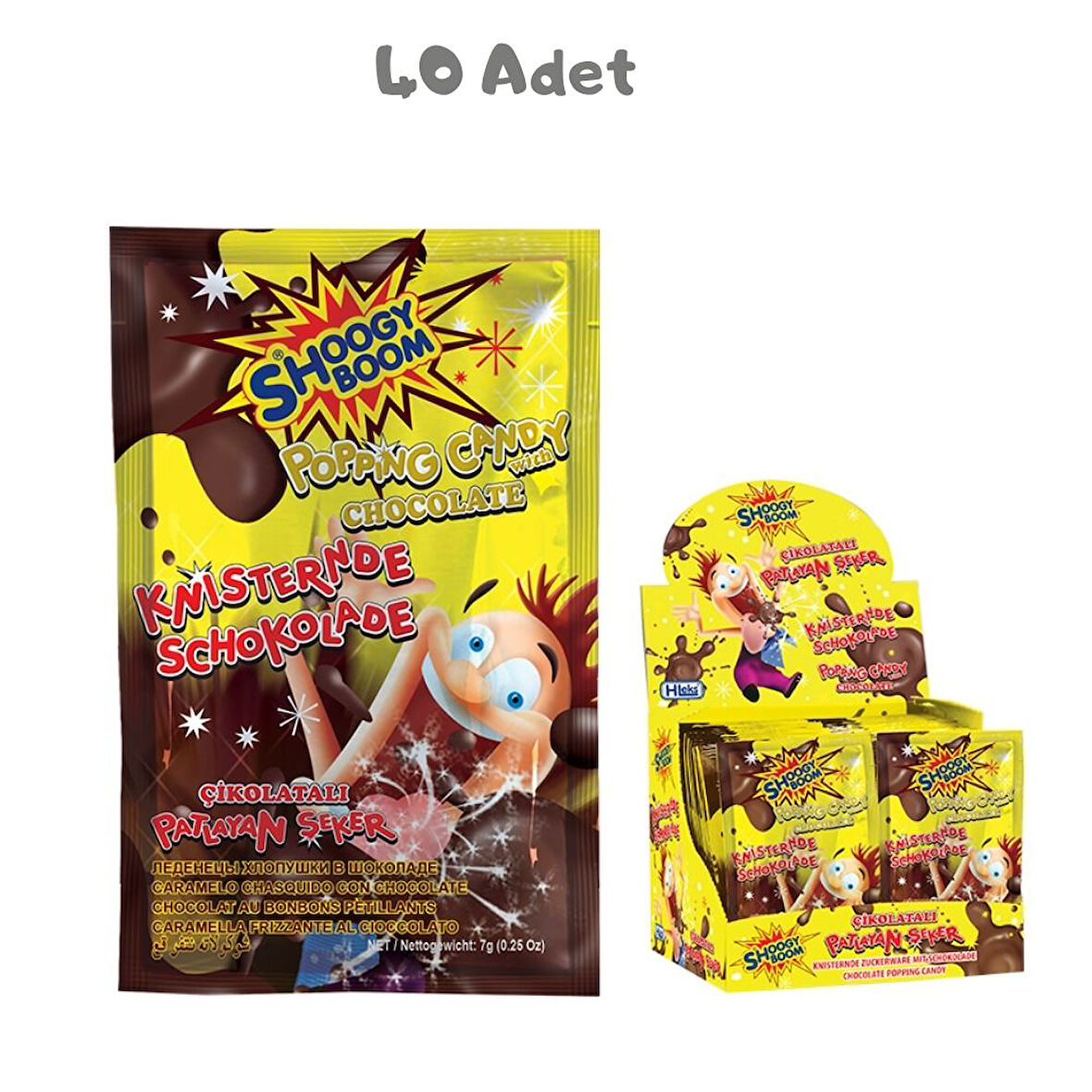 Shoogy Boom Sütlü Çikolatalı Patlayan Şeker 7 Gr. 40 Adet