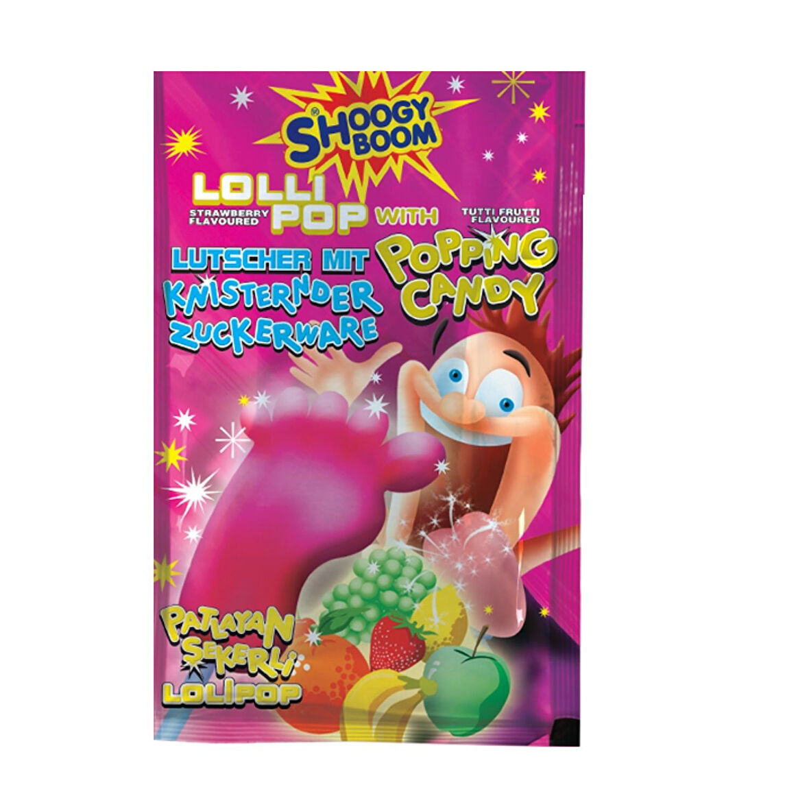 Shoogy Boom Patlayan Şekerli Sürpriz Lolipop Çilek Aromalı 12 Gr. 1 Adet