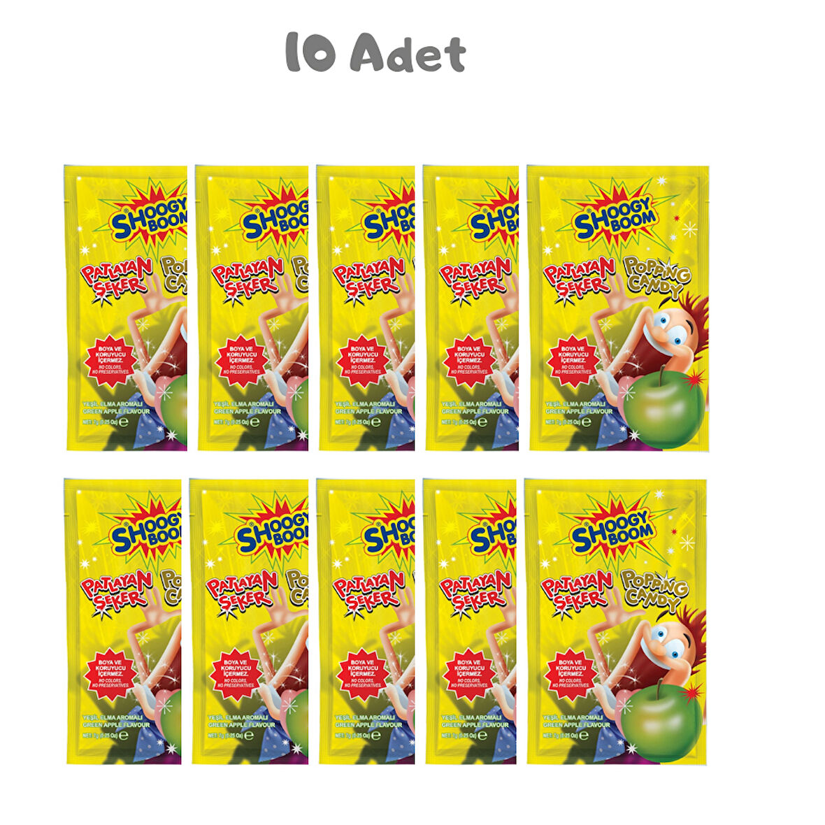 Shoogy Boom Elma Aromalı Patlayan Şeker 7 Gr. 10 Adet