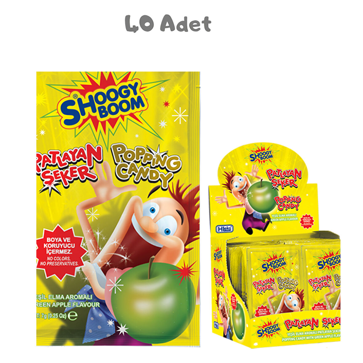 Shoogy Boom Elma Aromalı Patlayan Şeker 7 Gr. 40 Adet