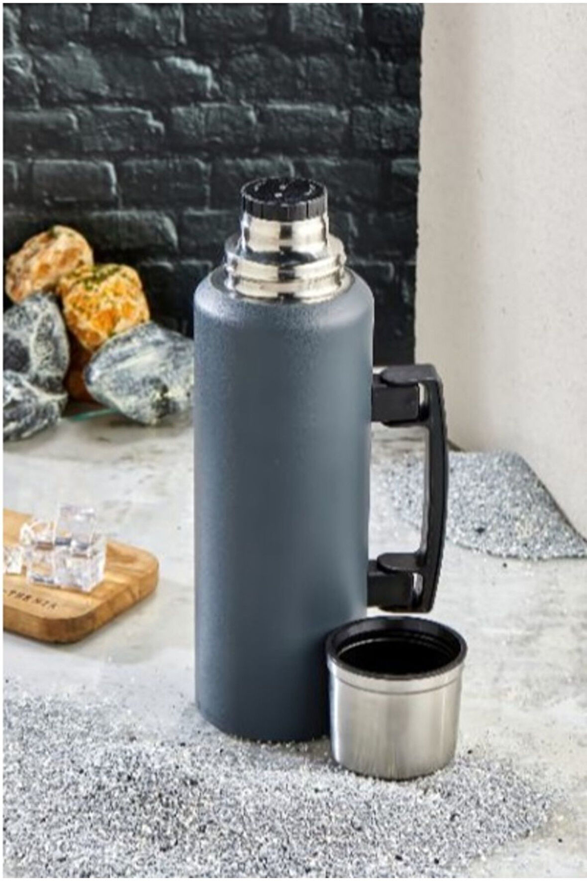 1.0 Litre Kulplu Paslanmaz Çelik Avcı Termos Yeşil
