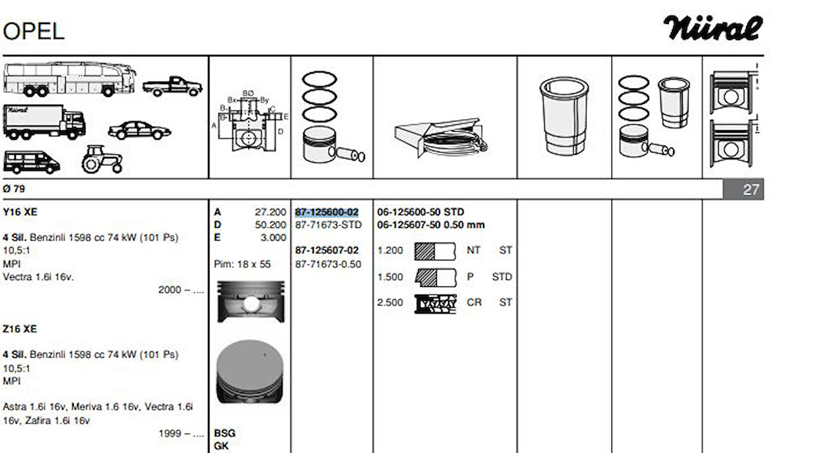 Opel Piston Segman Z16xe Astra G Vectra B / C (79,00mm) Std - Goetze 8771673std000g