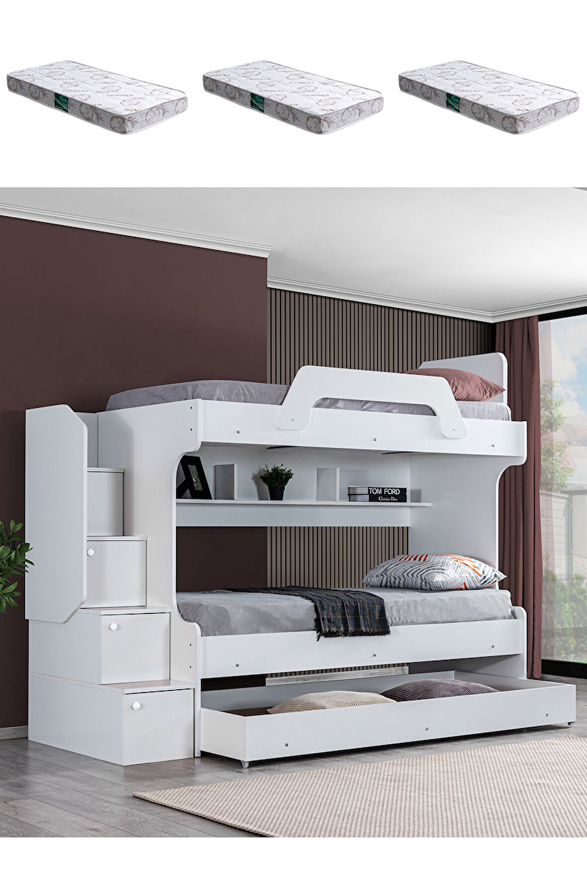 Ranza, İnci Yavrulu Ranza 3lü Beyaz Ranza + 3 Adet Comfort Yatak