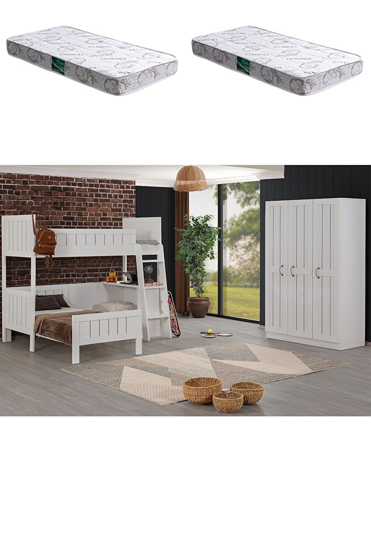 Fonksiyonel Ranza, Soft Ranza Karyola Masa 3 Kapaklı Gardırop + 2 Adet Comfort yatak