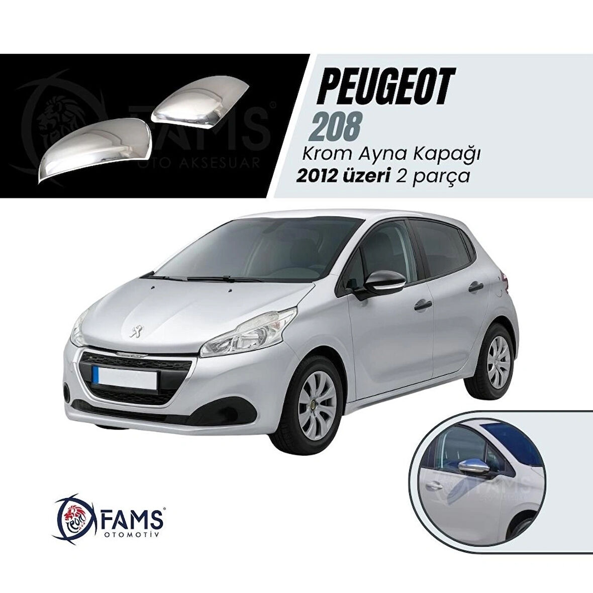Peugeot 208 Krom Ayna Kapağı 2 Parça 2012 Ve Üzeri Paslanmaz Çelik