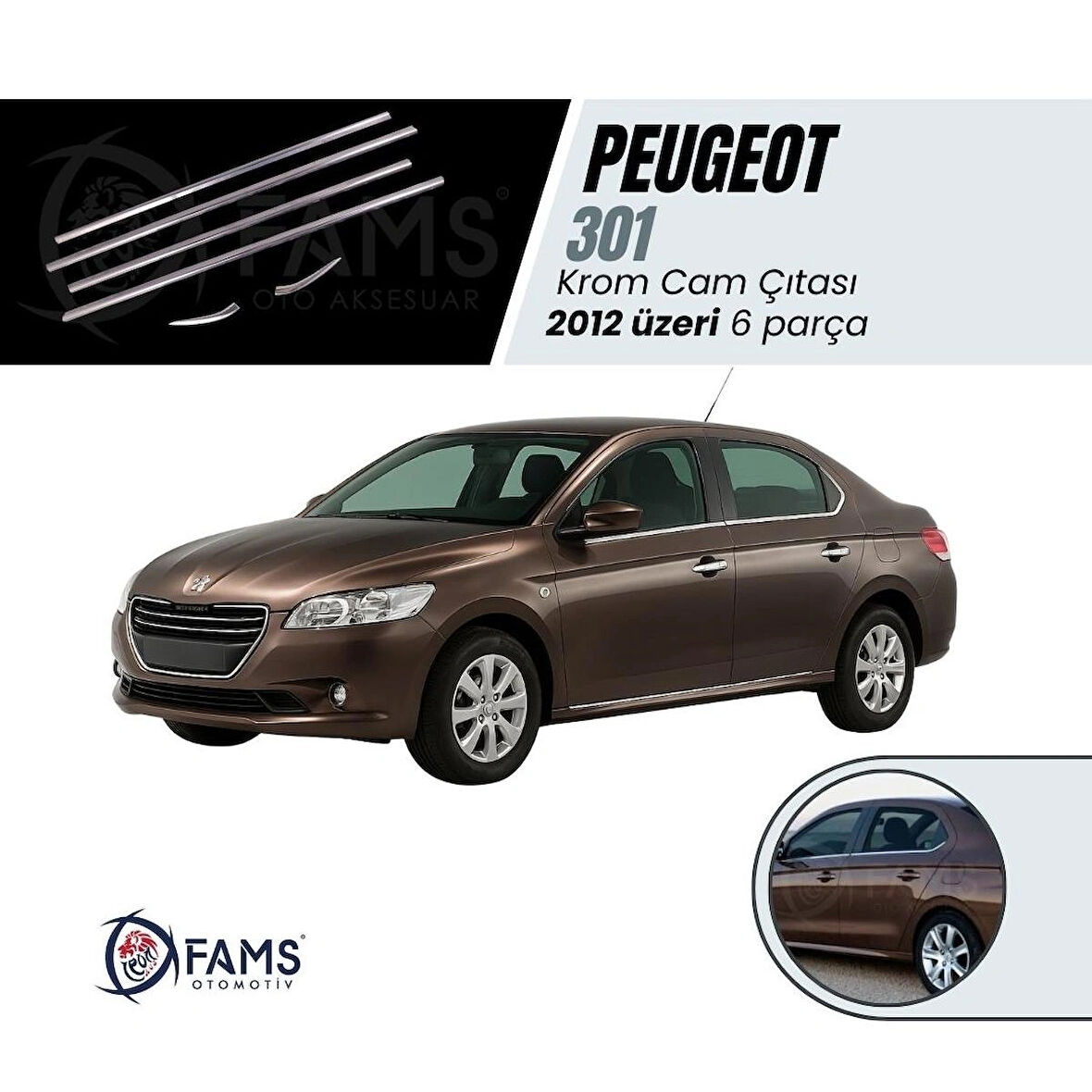 Peugeot 301 Krom Cam Çıtası 6 Parça 2012 Ve Üzeri P.çelik