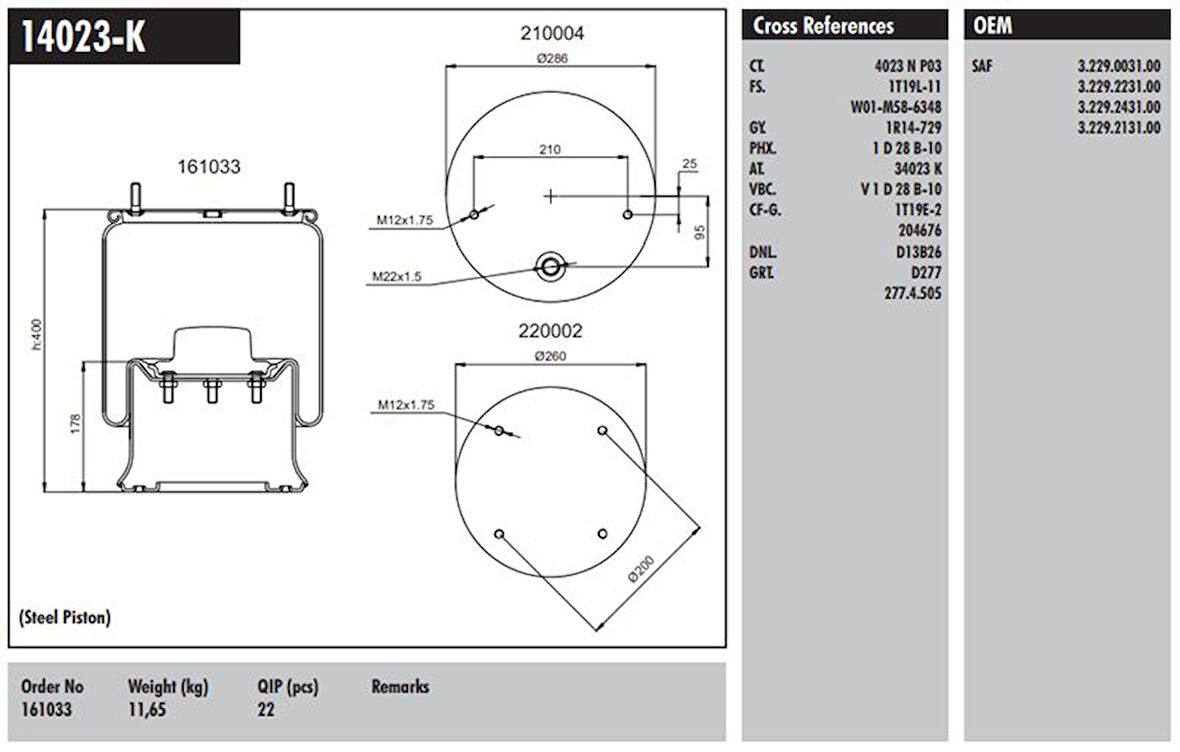 Dorse Truck Komple Metal Pistonlu Saf Dorse - Connect MD 14023-K