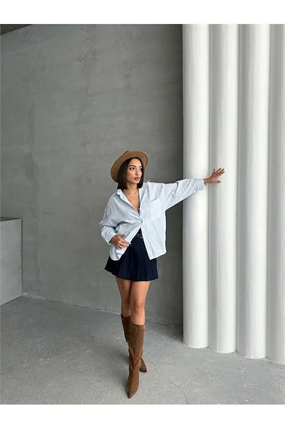 Dipmoda kadın oversize cep detaylı poplin gömlek DPG072