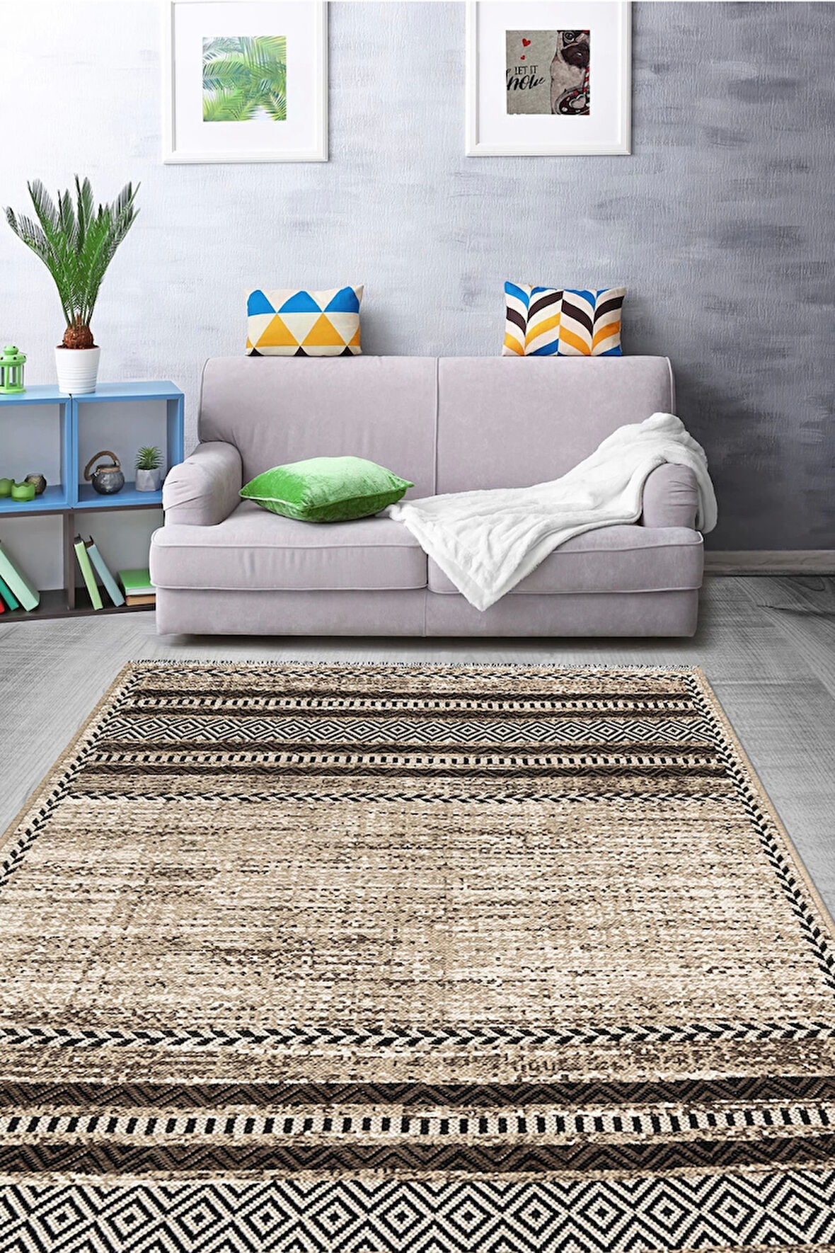 PALERMO 6810 Bej Çift Taraflı Yıkanabilir Dokuma Kolay Temizlenir Halı Kilim