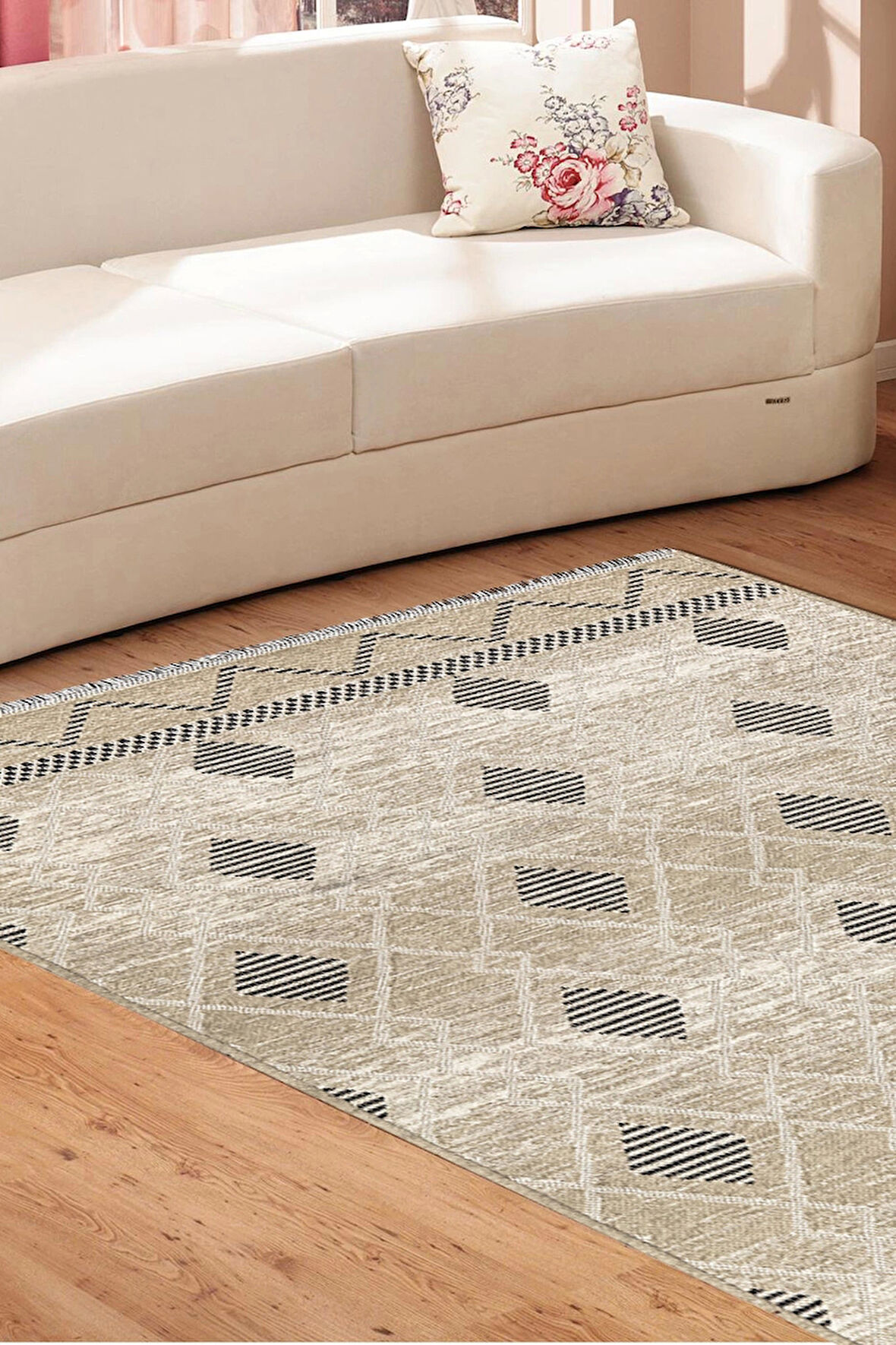 PALERMO 6813 Bej Çift Taraflı Yıkanabilir Dokuma Kolay Temizlenir Halı Kilim