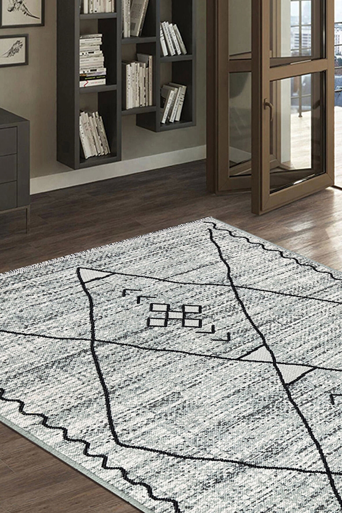 PALERMO 6814A Gri Çift Taraflı Yıkanabilir Dokuma Kolay Temizlenir Halı Kilim